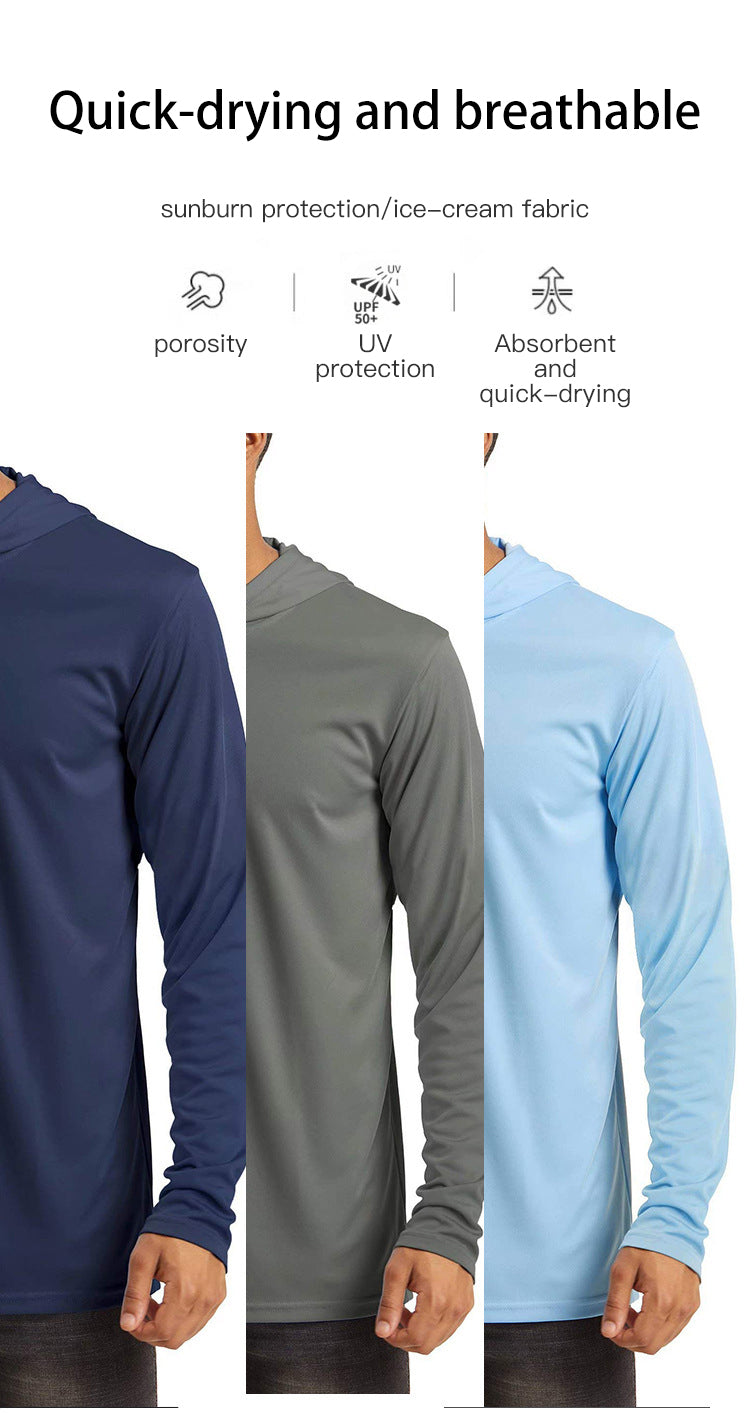 MAGCOMSEN Men's Hooded UPF 50+ Sun Protection T Shirts Long Sleeve Athletic Fishing Shirts Rash Guards