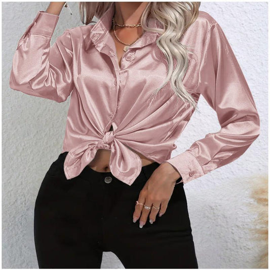 Silk Women's Loose Long Sleeve Button-Up Shirt