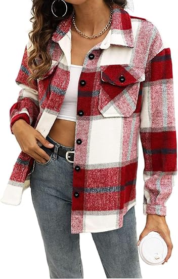 Fall Outfits Womens Fashion Casual Plaid Shackets Button Down Long Sleeve Shirts 2024 Clothes