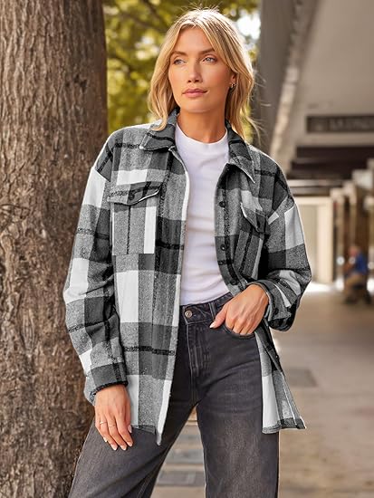 Fall Outfits Womens Fashion Casual Plaid Shackets Button Down Long Sleeve Shirts 2024 Clothes