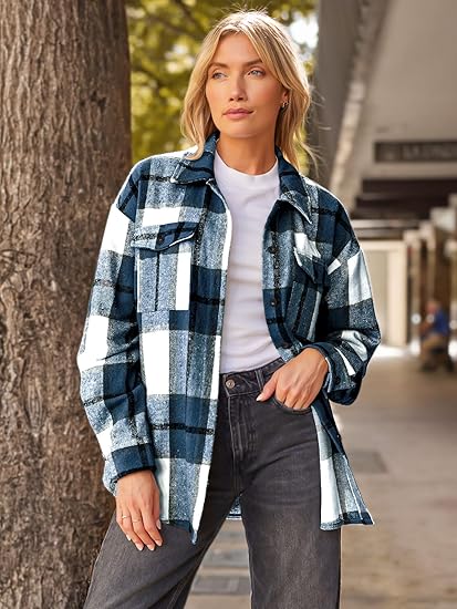 Fall Outfits Womens Fashion Casual Plaid Shackets Button Down Long Sleeve Shirts 2024 Clothes