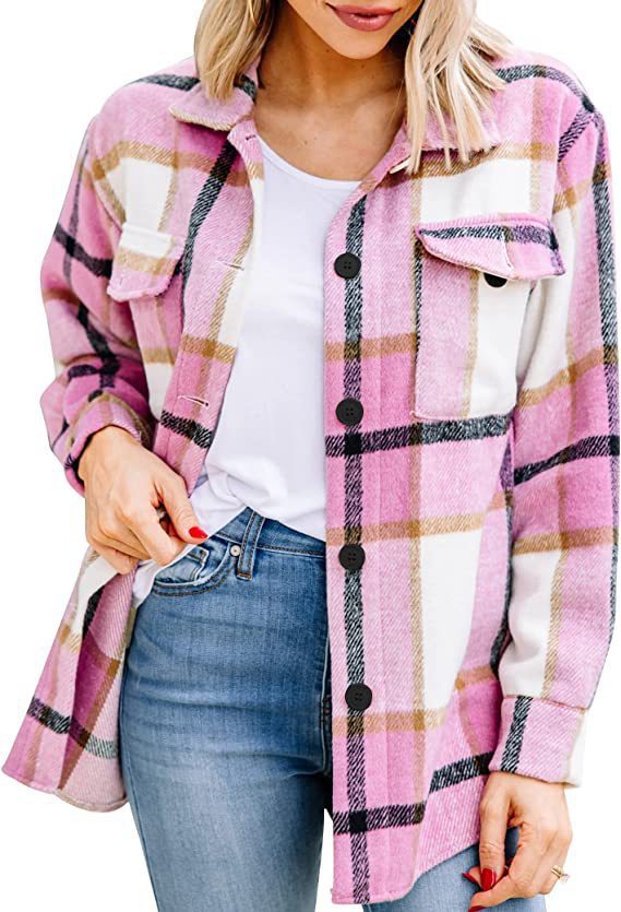 Fall Outfits Womens Fashion Casual Plaid Shackets Button Down Long Sleeve Shirts 2024 Clothes