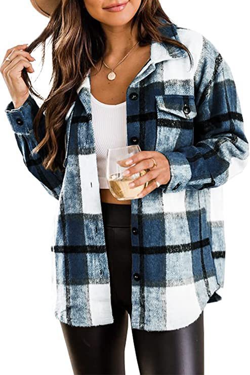 Fall Outfits Womens Fashion Casual Plaid Shackets Button Down Long Sleeve Shirts 2024 Clothes