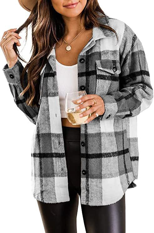 Fall Outfits Womens Fashion Casual Plaid Shackets Button Down Long Sleeve Shirts 2024 Clothes