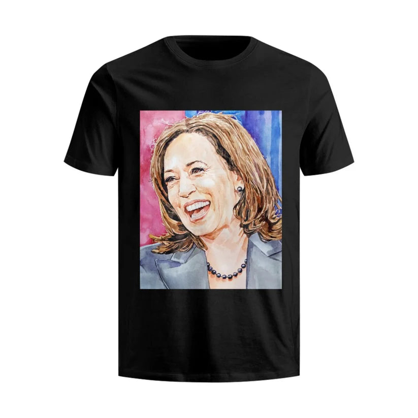 Kamala Harris printed men's and women's short-sleeved black cotton T casual shirt