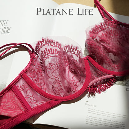 Soft Underwire Bra with Crystal Cups & Rose Embroidery