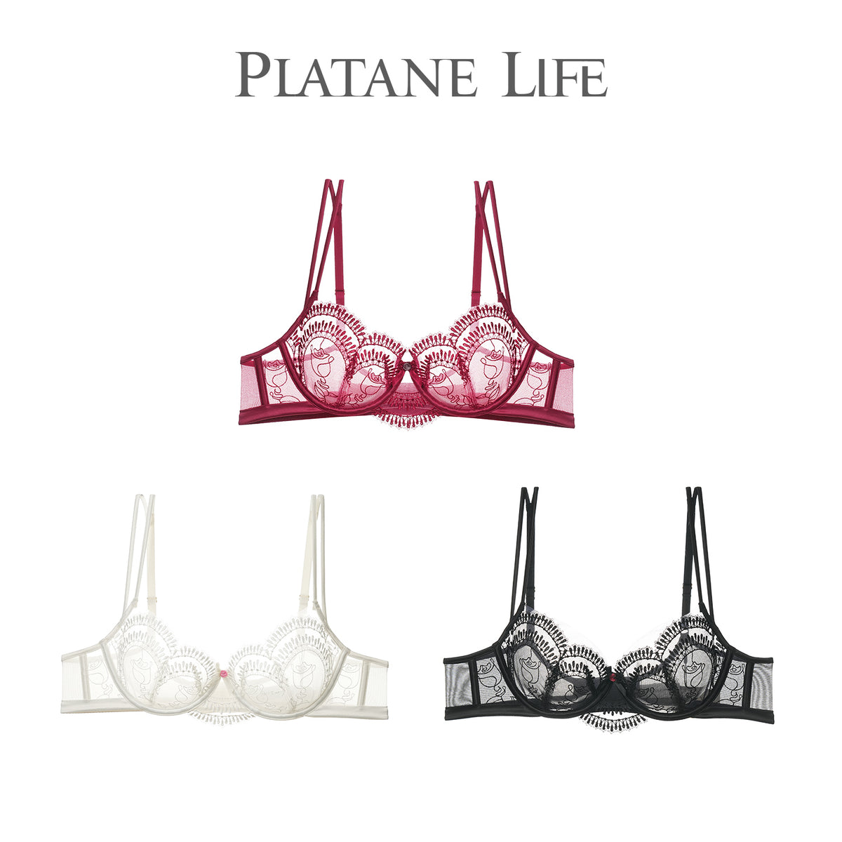 Soft Underwire Bra with Crystal Cups & Rose Embroidery